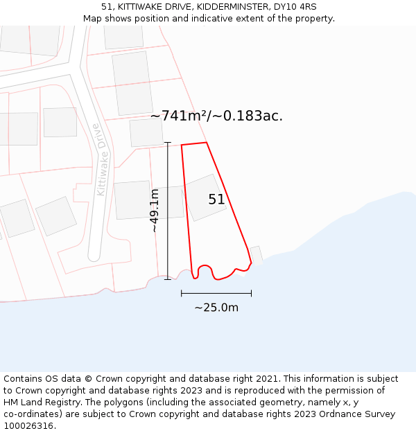 51, KITTIWAKE DRIVE, KIDDERMINSTER, DY10 4RS: Plot and title map