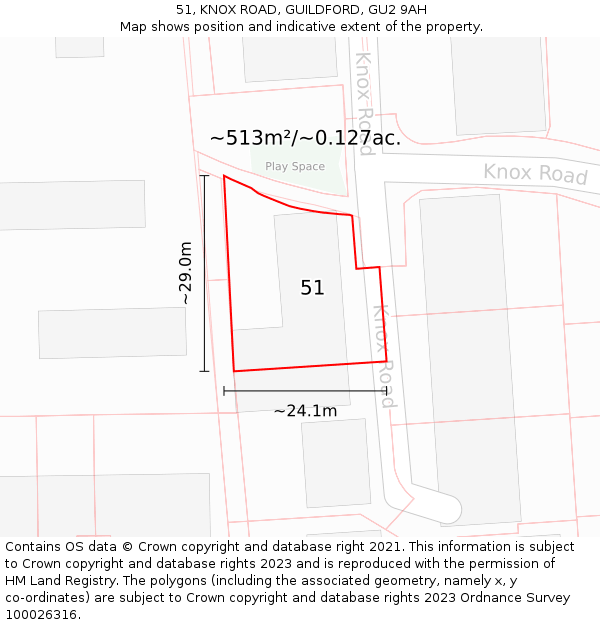 51, KNOX ROAD, GUILDFORD, GU2 9AH: Plot and title map