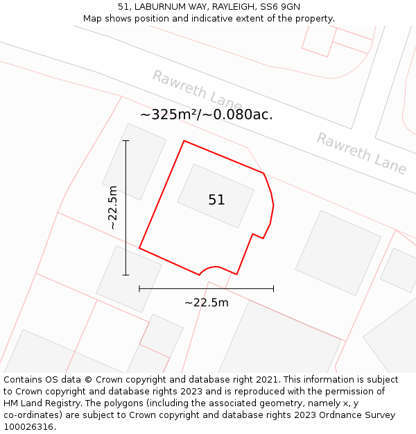 51, LABURNUM WAY, RAYLEIGH, SS6 9GN: Plot and title map