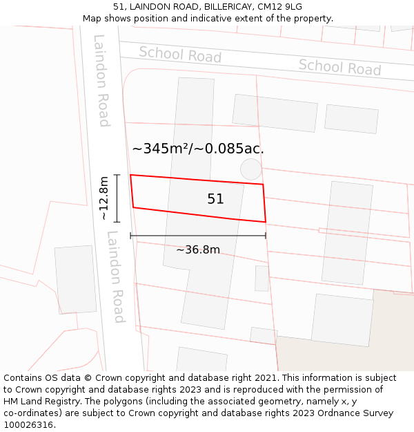 51, LAINDON ROAD, BILLERICAY, CM12 9LG: Plot and title map