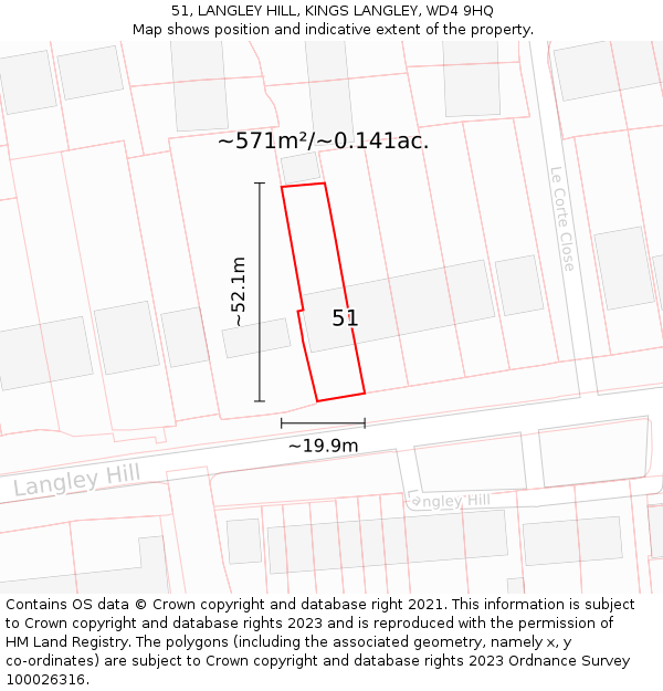 51, LANGLEY HILL, KINGS LANGLEY, WD4 9HQ: Plot and title map