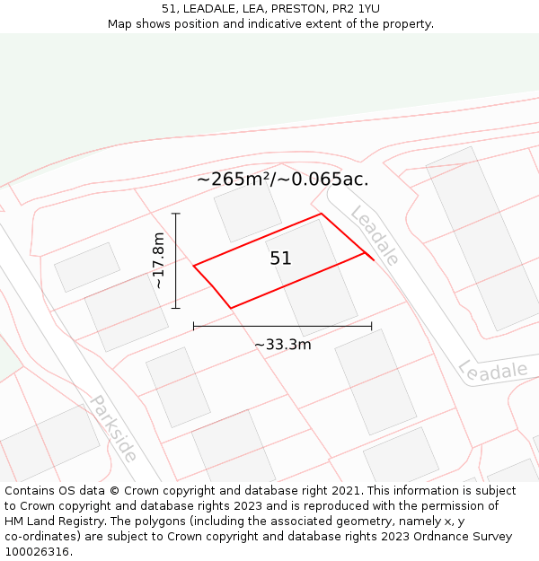 51, LEADALE, LEA, PRESTON, PR2 1YU: Plot and title map