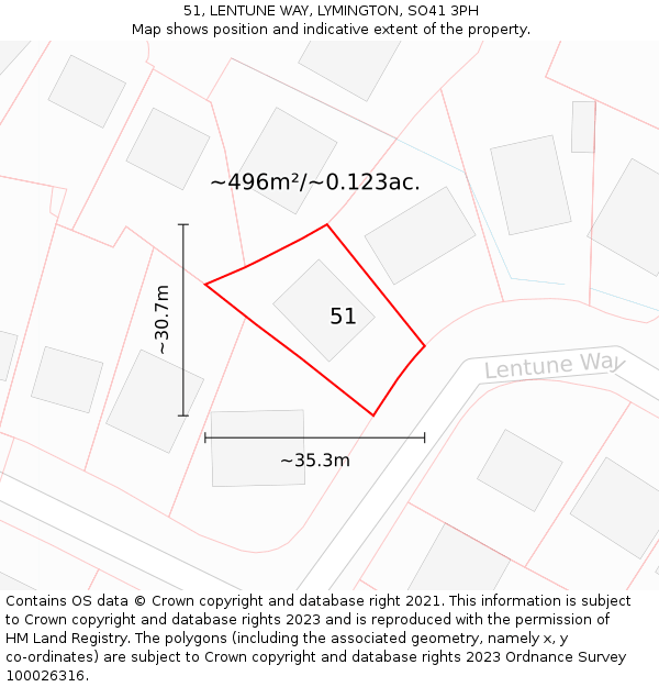 51, LENTUNE WAY, LYMINGTON, SO41 3PH: Plot and title map