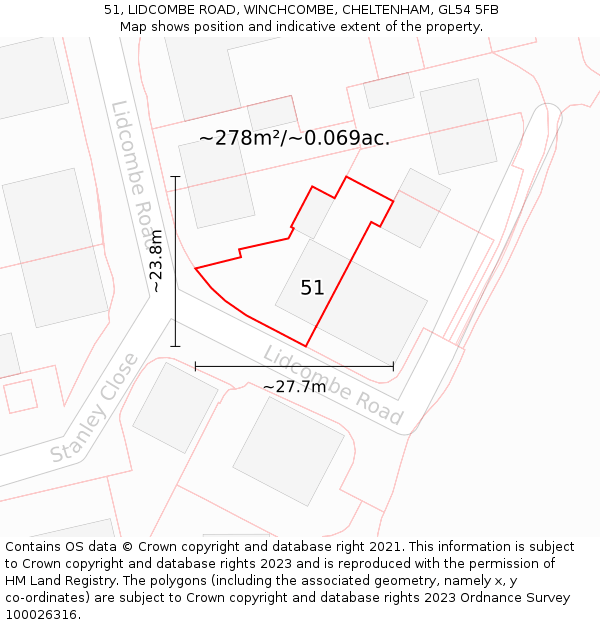 51, LIDCOMBE ROAD, WINCHCOMBE, CHELTENHAM, GL54 5FB: Plot and title map