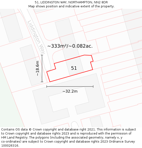 51, LIDDINGTON WAY, NORTHAMPTON, NN2 8DR: Plot and title map