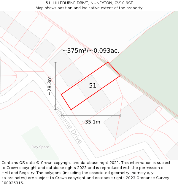 51, LILLEBURNE DRIVE, NUNEATON, CV10 9SE: Plot and title map