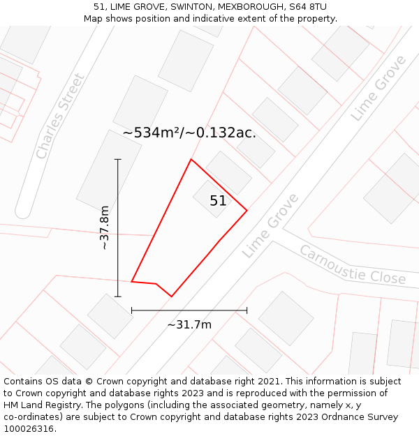 51, LIME GROVE, SWINTON, MEXBOROUGH, S64 8TU: Plot and title map