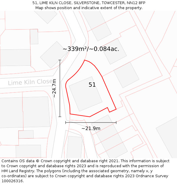 51, LIME KILN CLOSE, SILVERSTONE, TOWCESTER, NN12 8FP: Plot and title map