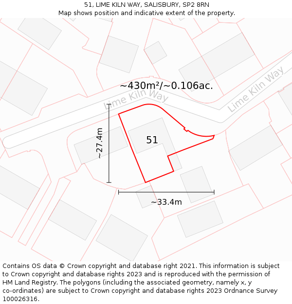 51, LIME KILN WAY, SALISBURY, SP2 8RN: Plot and title map