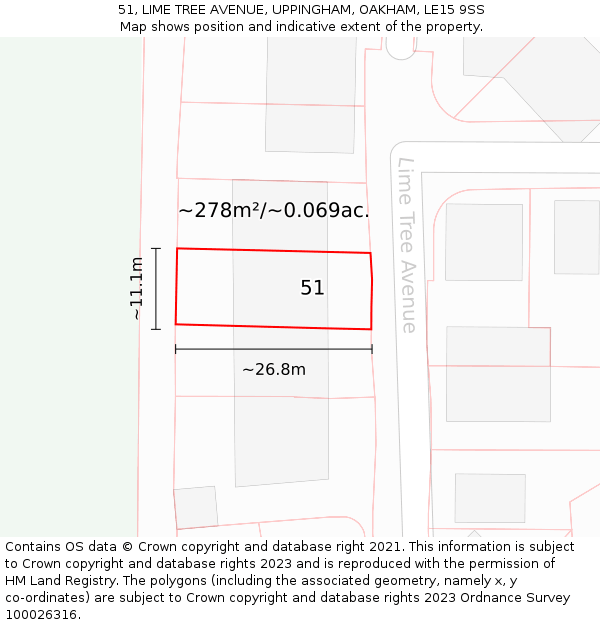 51, LIME TREE AVENUE, UPPINGHAM, OAKHAM, LE15 9SS: Plot and title map