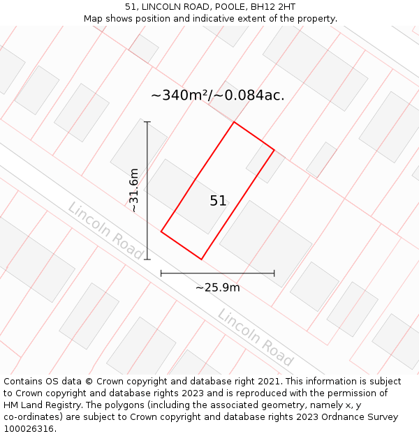 51, LINCOLN ROAD, POOLE, BH12 2HT: Plot and title map