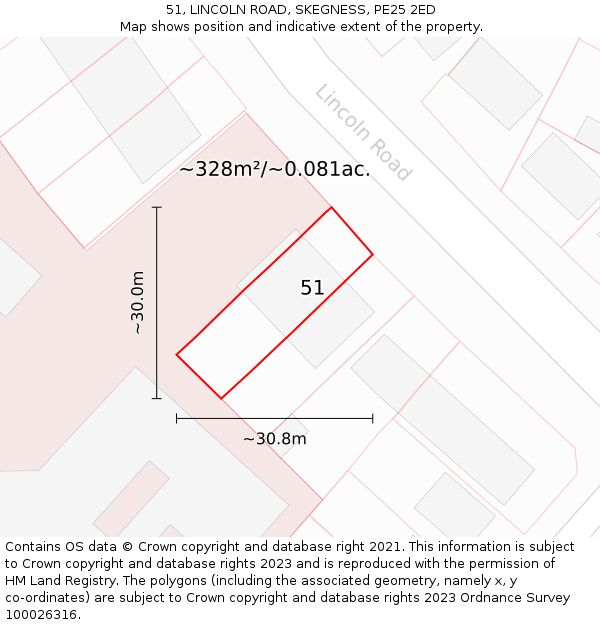 51, LINCOLN ROAD, SKEGNESS, PE25 2ED: Plot and title map