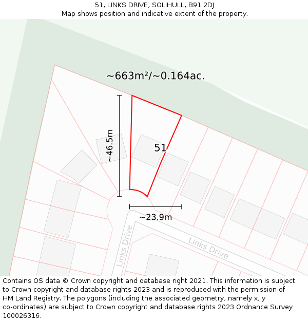51, LINKS DRIVE, SOLIHULL, B91 2DJ: Plot and title map
