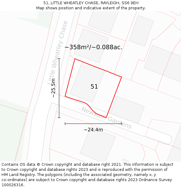 51, LITTLE WHEATLEY CHASE, RAYLEIGH, SS6 9EH: Plot and title map