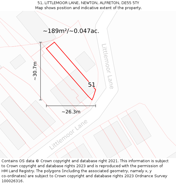 51, LITTLEMOOR LANE, NEWTON, ALFRETON, DE55 5TY: Plot and title map