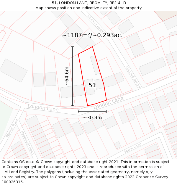 51, LONDON LANE, BROMLEY, BR1 4HB: Plot and title map