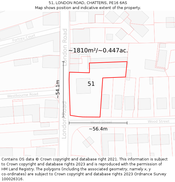 51, LONDON ROAD, CHATTERIS, PE16 6AS: Plot and title map