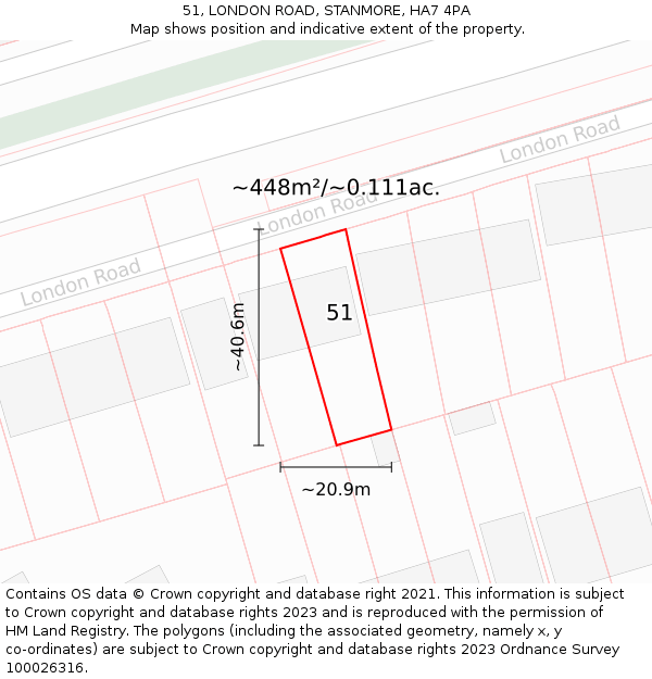 51, LONDON ROAD, STANMORE, HA7 4PA: Plot and title map