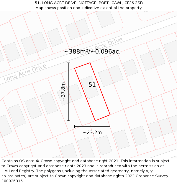 51, LONG ACRE DRIVE, NOTTAGE, PORTHCAWL, CF36 3SB: Plot and title map