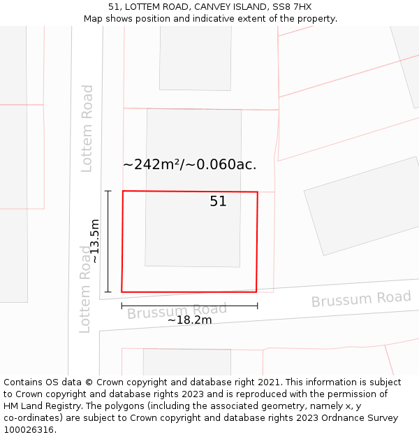 51, LOTTEM ROAD, CANVEY ISLAND, SS8 7HX: Plot and title map