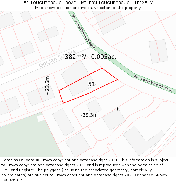 51, LOUGHBOROUGH ROAD, HATHERN, LOUGHBOROUGH, LE12 5HY: Plot and title map