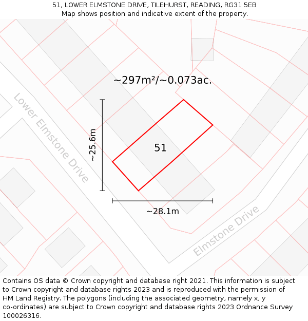 51, LOWER ELMSTONE DRIVE, TILEHURST, READING, RG31 5EB: Plot and title map