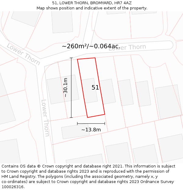 51, LOWER THORN, BROMYARD, HR7 4AZ: Plot and title map