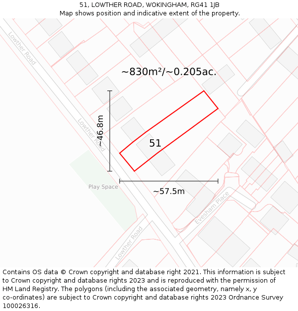 51, LOWTHER ROAD, WOKINGHAM, RG41 1JB: Plot and title map