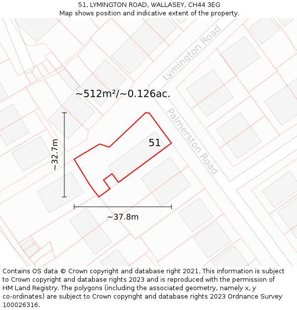 51, LYMINGTON ROAD, WALLASEY, CH44 3EG: Plot and title map