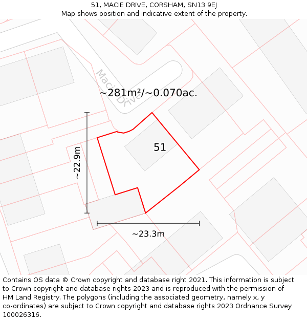 51, MACIE DRIVE, CORSHAM, SN13 9EJ: Plot and title map