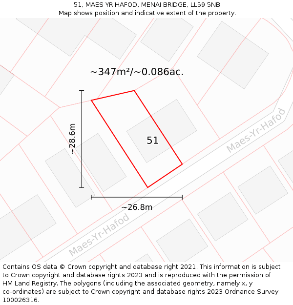 51, MAES YR HAFOD, MENAI BRIDGE, LL59 5NB: Plot and title map