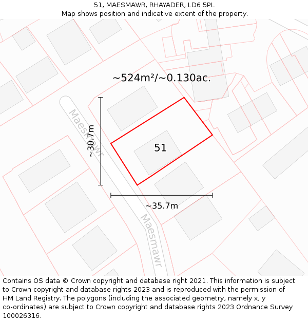 51, MAESMAWR, RHAYADER, LD6 5PL: Plot and title map