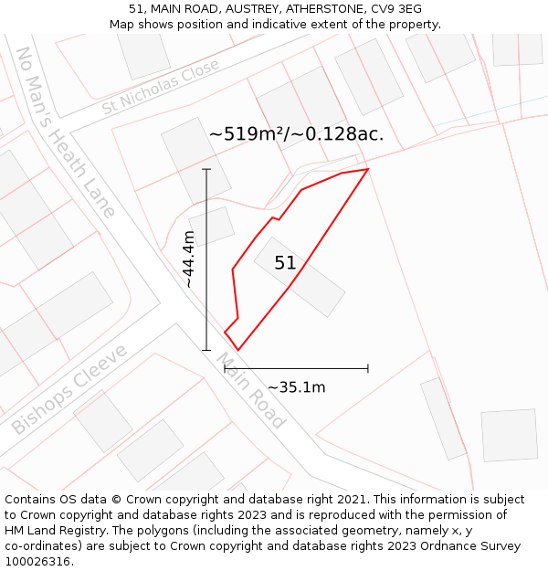 51, MAIN ROAD, AUSTREY, ATHERSTONE, CV9 3EG: Plot and title map