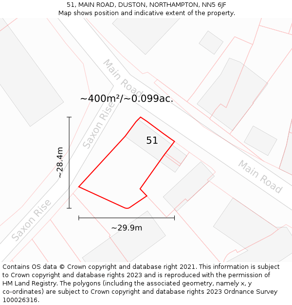 51, MAIN ROAD, DUSTON, NORTHAMPTON, NN5 6JF: Plot and title map