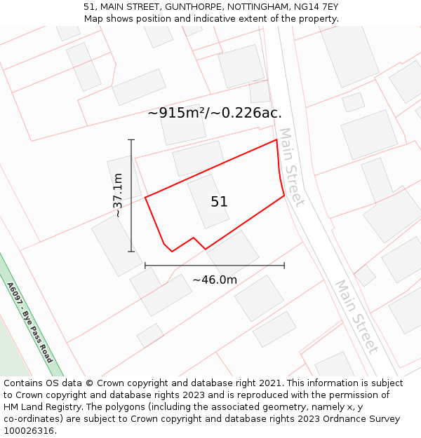 51, MAIN STREET, GUNTHORPE, NOTTINGHAM, NG14 7EY: Plot and title map