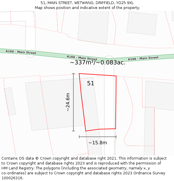 51, MAIN STREET, WETWANG, DRIFFIELD, YO25 9XL: Plot and title map