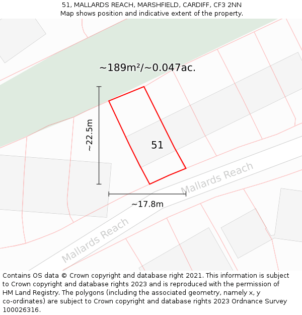 51, MALLARDS REACH, MARSHFIELD, CARDIFF, CF3 2NN: Plot and title map