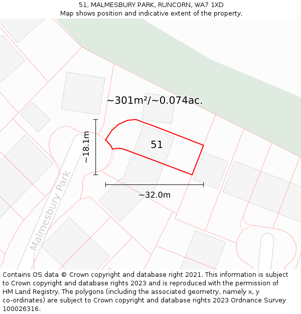 51, MALMESBURY PARK, RUNCORN, WA7 1XD: Plot and title map