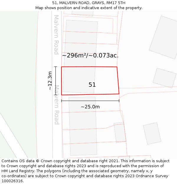 51, MALVERN ROAD, GRAYS, RM17 5TH: Plot and title map