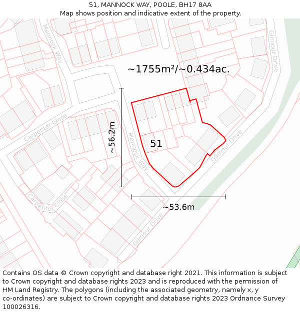 51, MANNOCK WAY, POOLE, BH17 8AA: Plot and title map