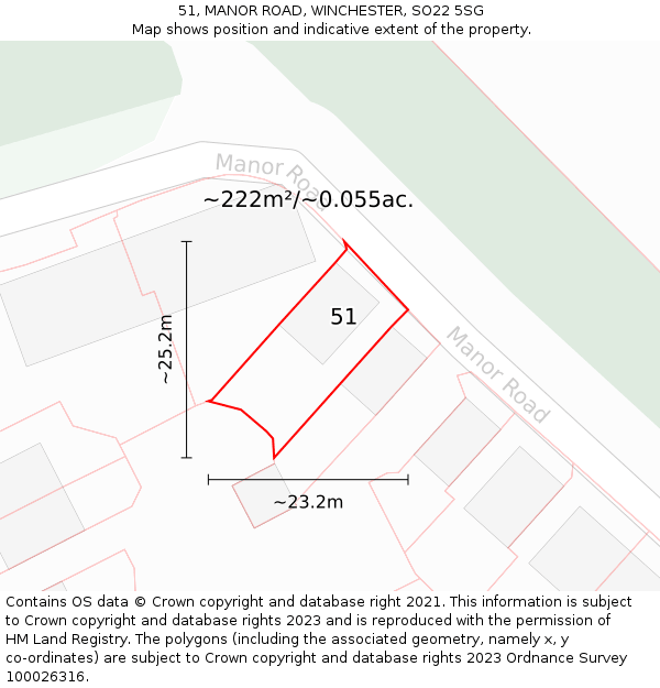 51, MANOR ROAD, WINCHESTER, SO22 5SG: Plot and title map