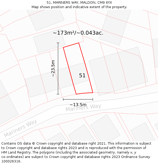 51, MARINERS WAY, MALDON, CM9 6YX: Plot and title map