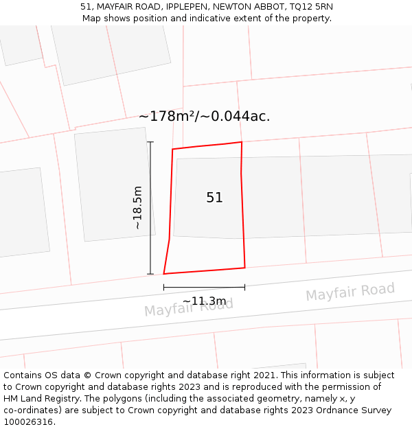 51, MAYFAIR ROAD, IPPLEPEN, NEWTON ABBOT, TQ12 5RN: Plot and title map