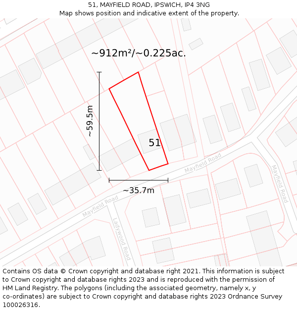 51, MAYFIELD ROAD, IPSWICH, IP4 3NG: Plot and title map