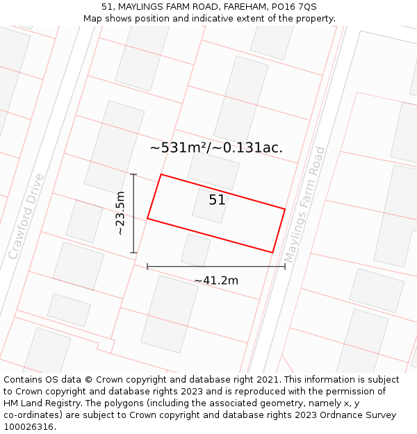51, MAYLINGS FARM ROAD, FAREHAM, PO16 7QS: Plot and title map