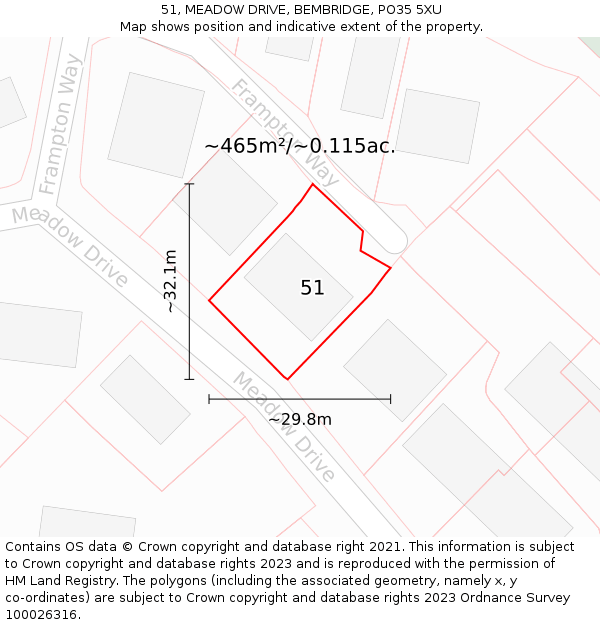 51, MEADOW DRIVE, BEMBRIDGE, PO35 5XU: Plot and title map