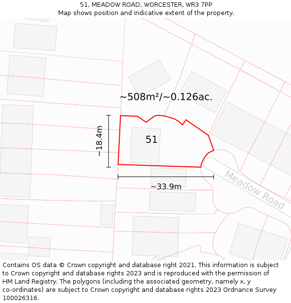51, MEADOW ROAD, WORCESTER, WR3 7PP: Plot and title map