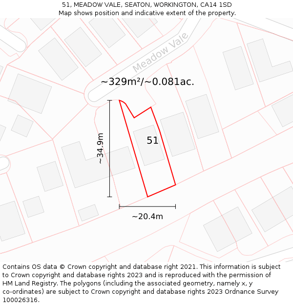 51, MEADOW VALE, SEATON, WORKINGTON, CA14 1SD: Plot and title map