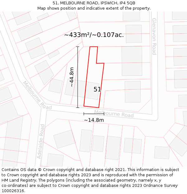 51, MELBOURNE ROAD, IPSWICH, IP4 5QB: Plot and title map