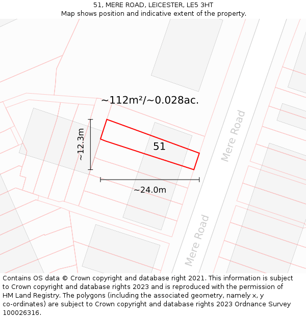 51, MERE ROAD, LEICESTER, LE5 3HT: Plot and title map